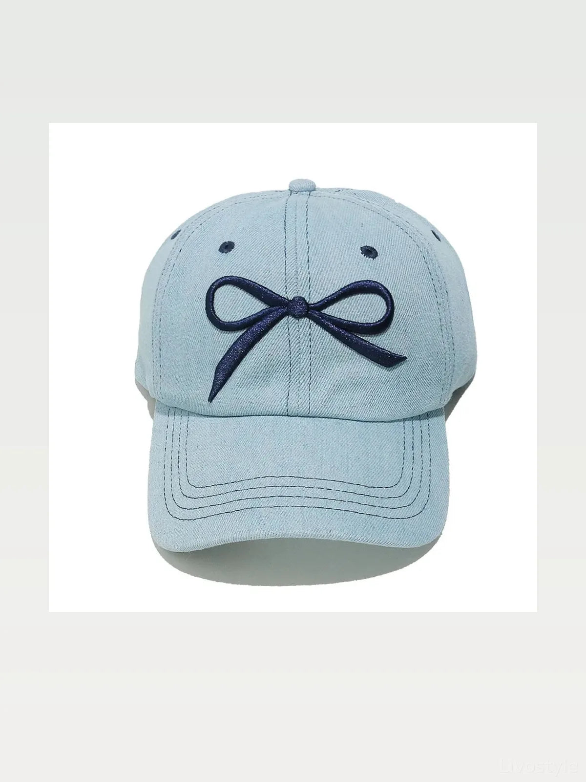 Bow Embroidered Denim Baseball Cap — styled showcase — Livostyle