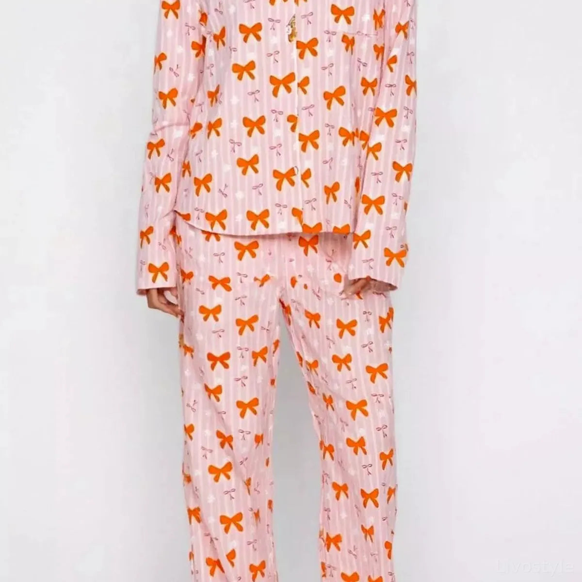 Bow Print Top and Wide Leg Pants Lounge Set — square view — Livostyle