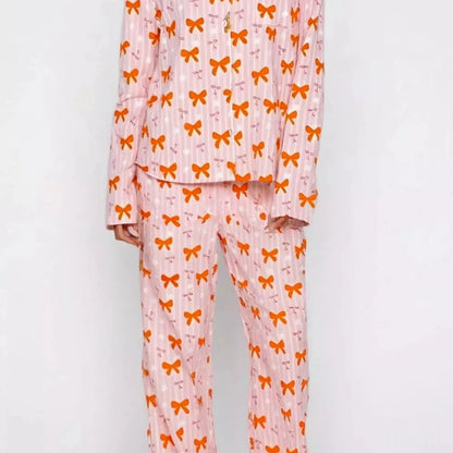 Bow Print Top and Wide Leg Pants Lounge Set — square view — Livostyle
