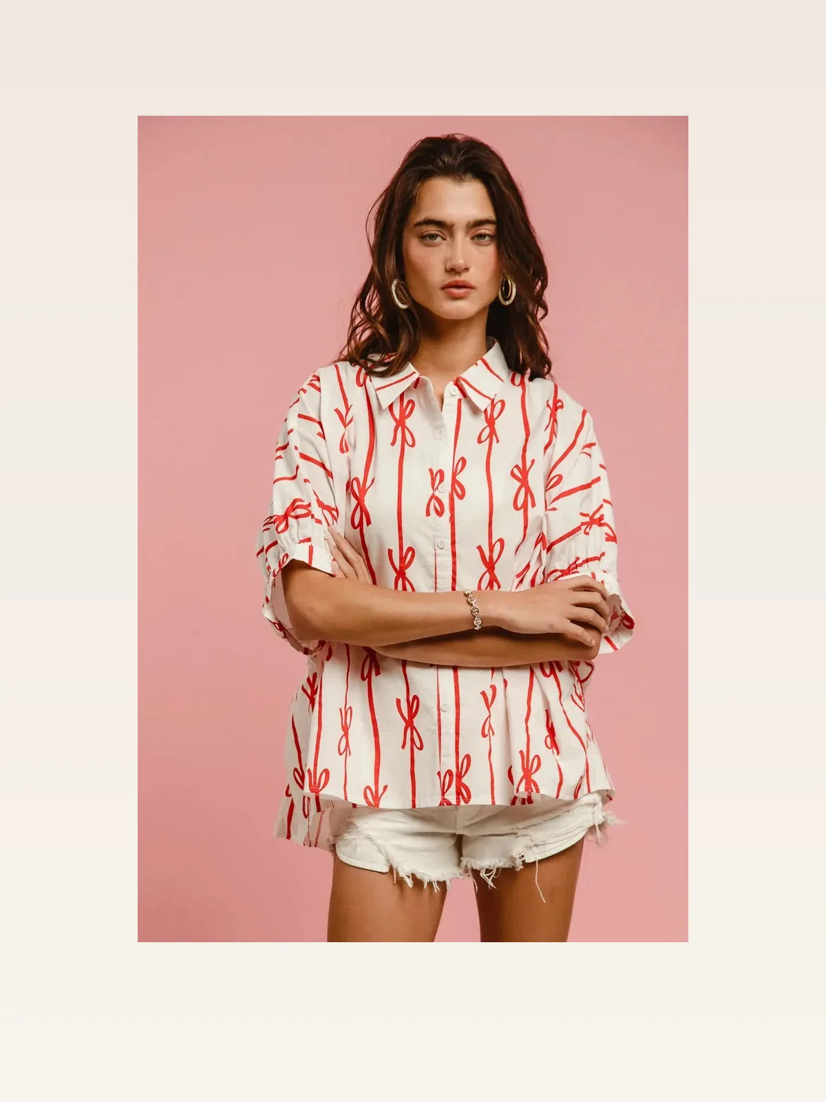 Chic Bow-Ribbon Woven Button-Down Shirt: Versatile & Stylish — styled showcase — Livostyle