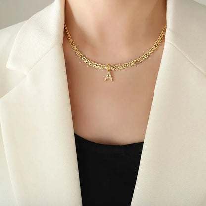 Brass Inlaid Zircon Letter A Pendant Necklace — square view — Livostyle