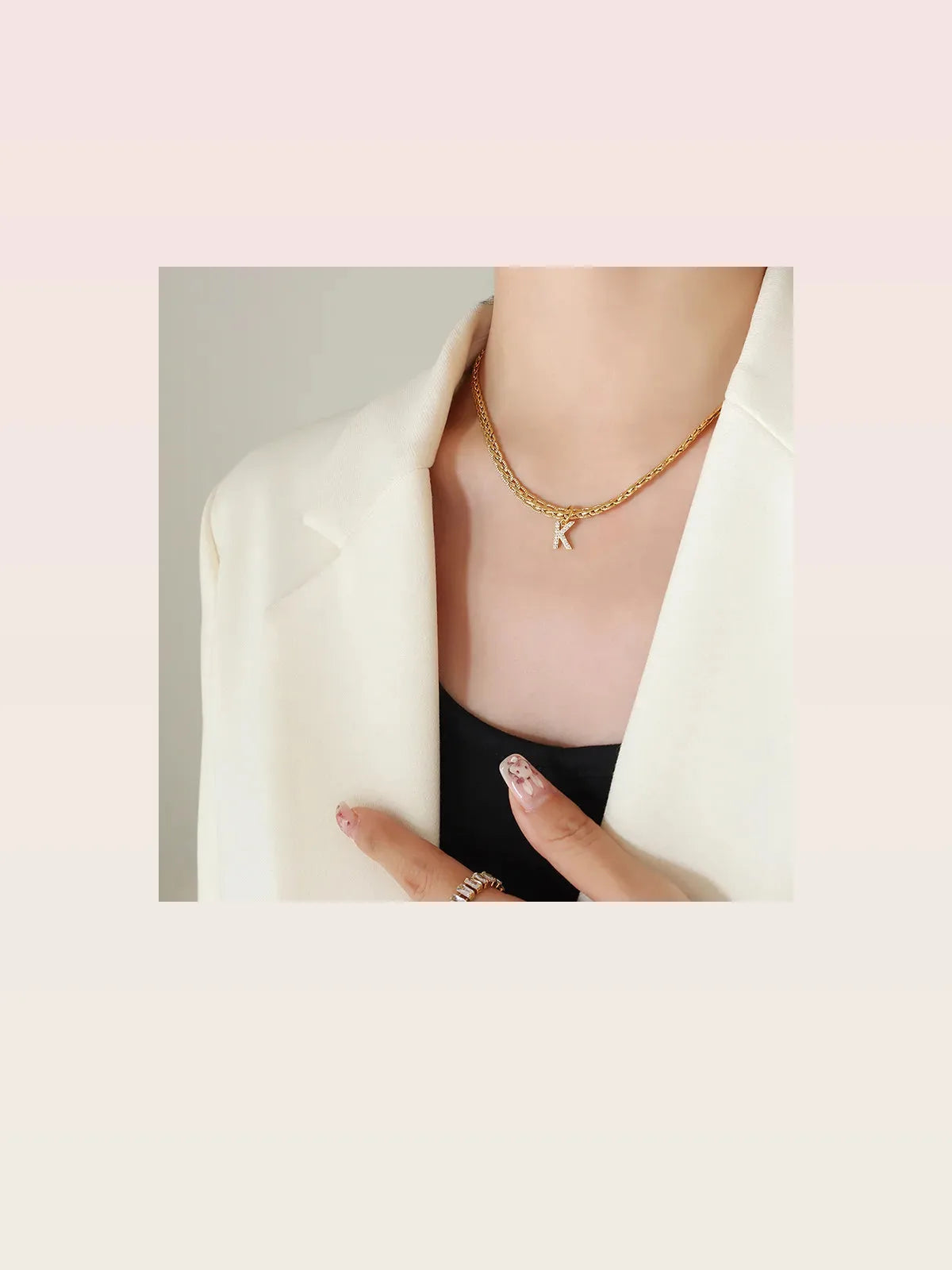 Brass Inlaid Zircon Letter K Pendant Necklace — styled showcase — Livostyle