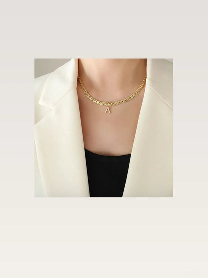Brass Inlaid Zircon Letter A Pendant Necklace — styled showcase — Livostyle