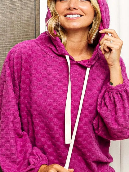 Stylish Brushed Checker Hoodie with Drawstring & Long Sleeve — detail view — Livostyle
