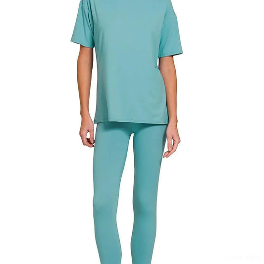 Brushed Microfiber Short Sleeve Top and Pants Lounge Set