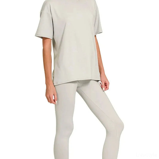 Brushed Microfiber Short-Sleeve Top & Pants Set — square view — Livostyle