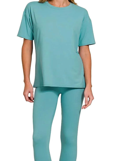 Brushed Microfiber Short Sleeve Top and Pants Lounge Set – photo 2