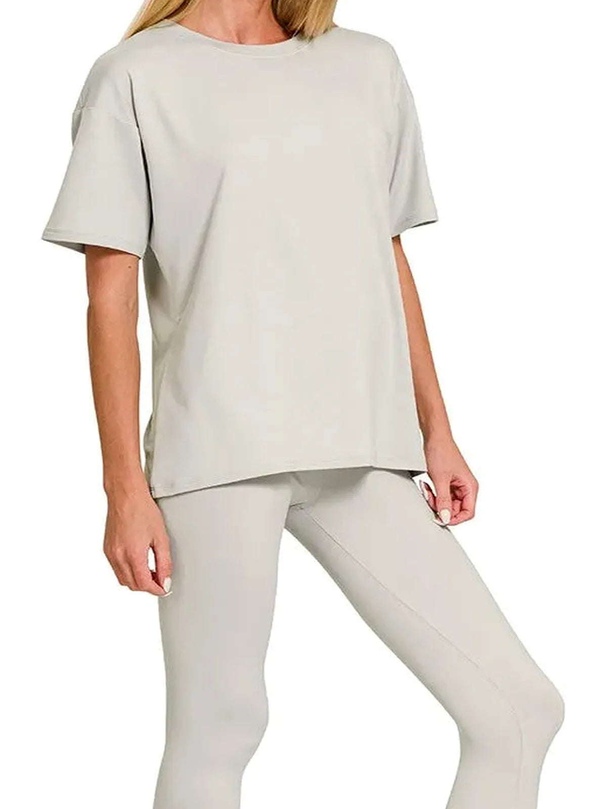 Brushed Microfiber Short-Sleeve Top & Pants Set — detail view — Livostyle