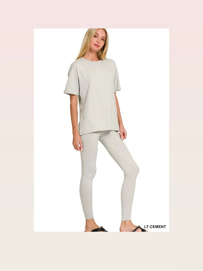Brushed Microfiber Short-Sleeve Top & Pants Set — styled showcase — Livostyle