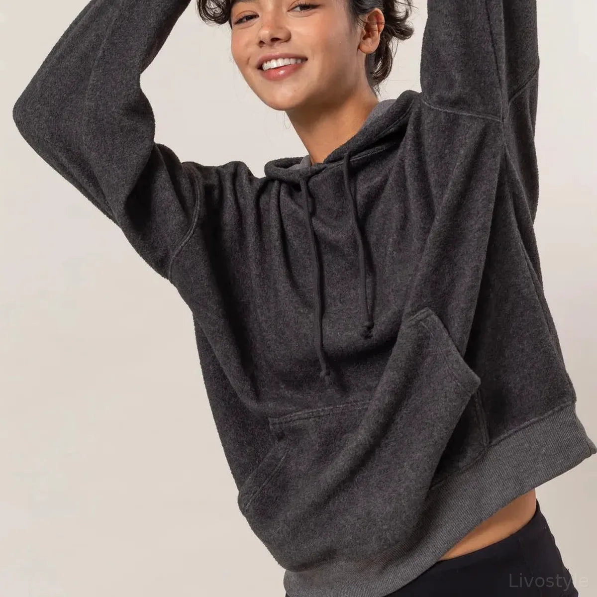 Cozy Long-Sleeve Hoodie with Practical Kangaroo Pocket — square view — Livostyle