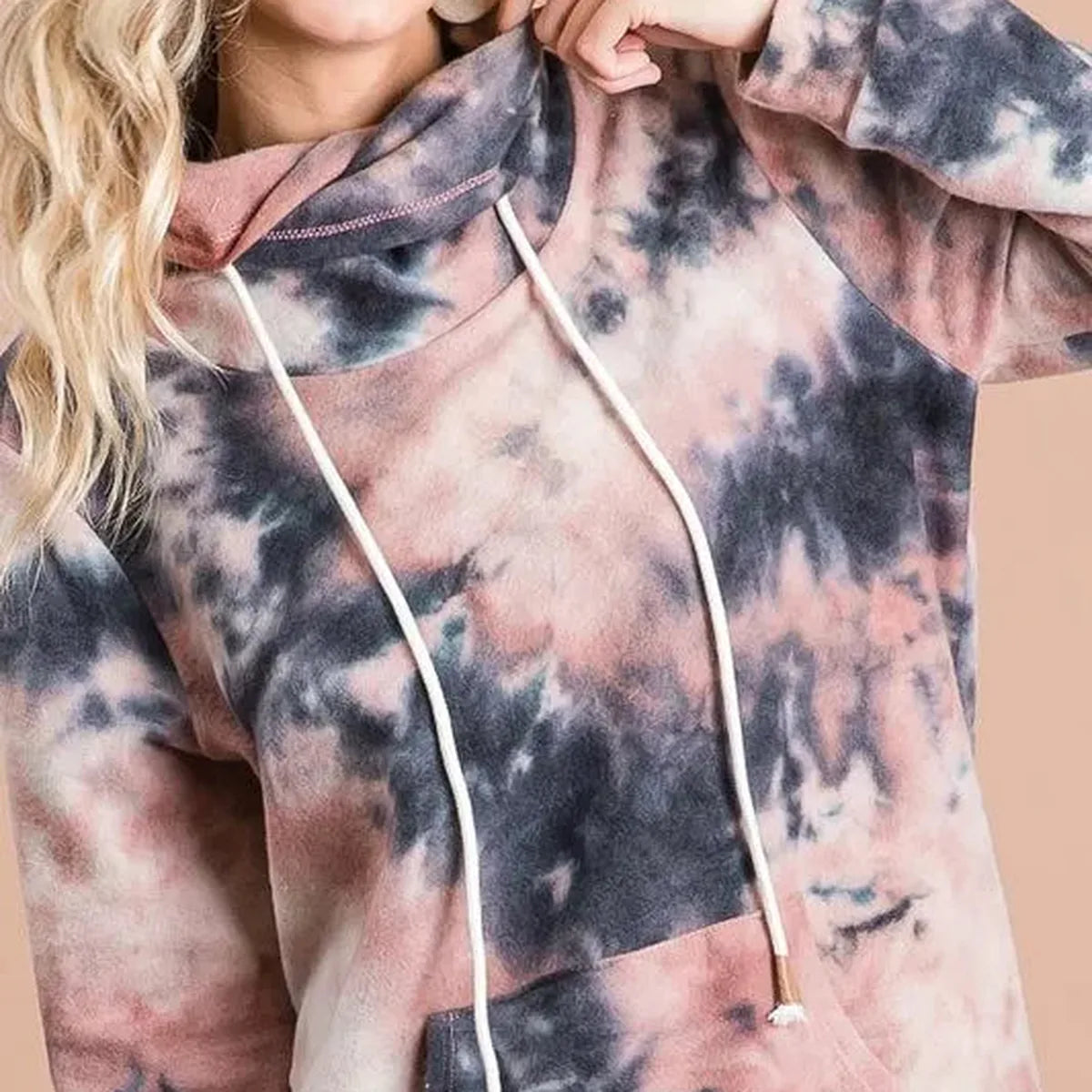 Stylish Overlapped Turtleneck in Vibrant Tie-Dye Print — square view — Livostyle