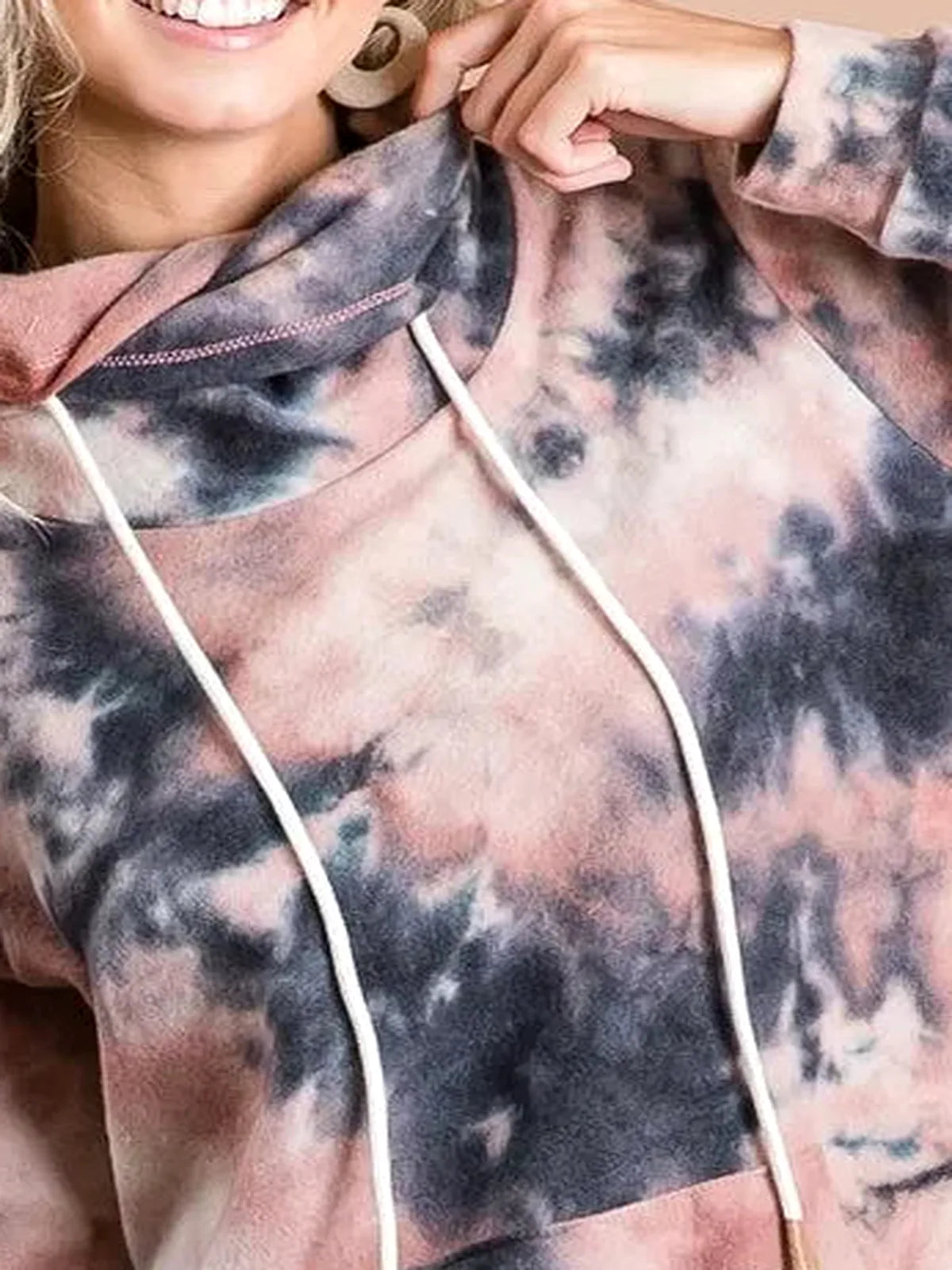 Stylish Overlapped Turtleneck in Vibrant Tie-Dye Print — detail view — Livostyle