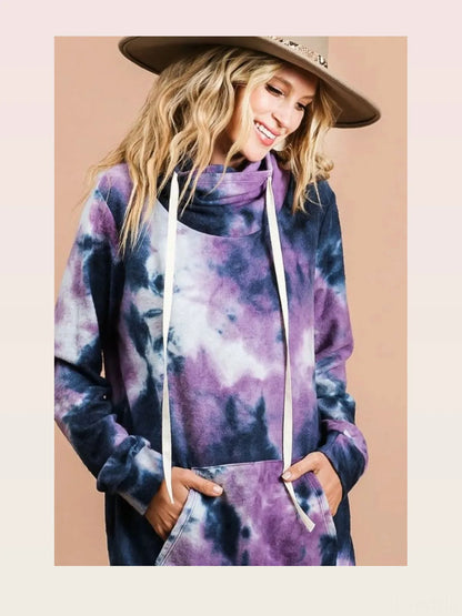 Chic Overlapped Turtleneck Sweatshirt in Brushed Tie Dye — styled showcase — Livostyle