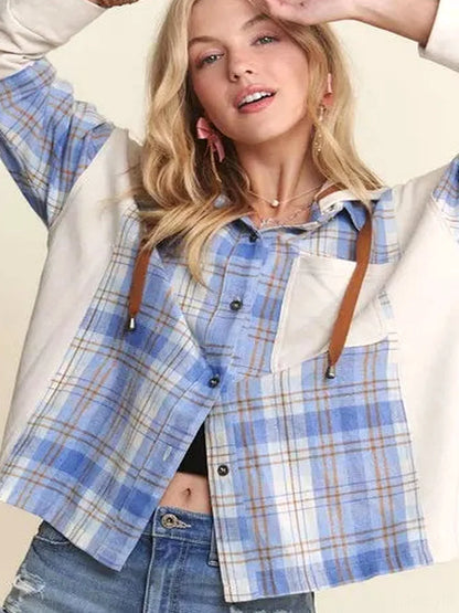 Plaid Hoodie-Shirt Hybrid with Button-Down Design — detail view — Livostyle