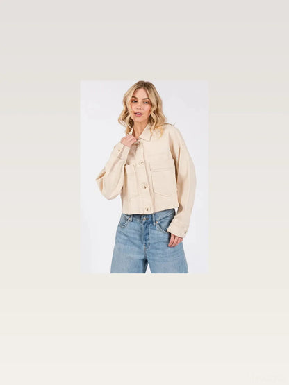 Button Down Cropped Denim Jacket with Patch Pockets – photo 6