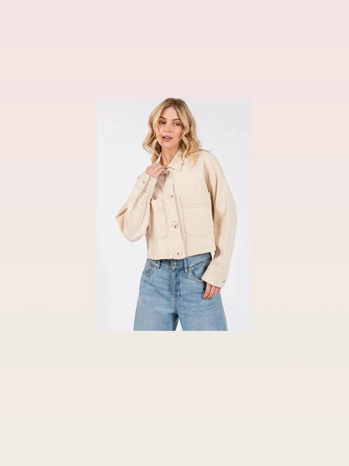 Button Down Cropped Denim Jacket with Patch Pockets – photo 5