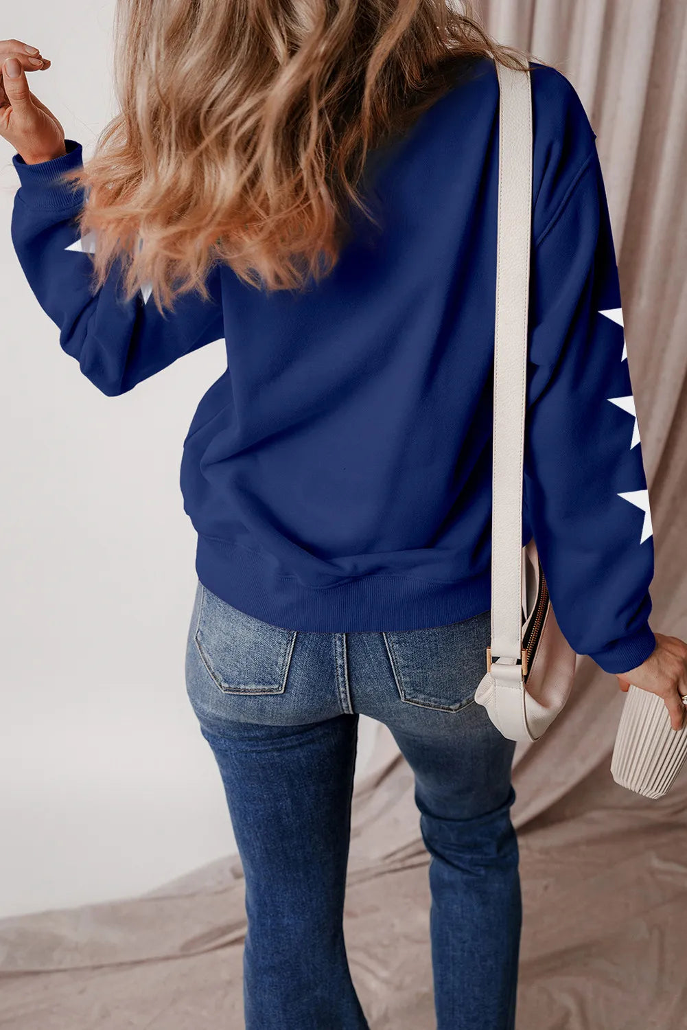 GAME DAY Star Round Neck Long Sleeve Sweatshirt detail — Livostyle