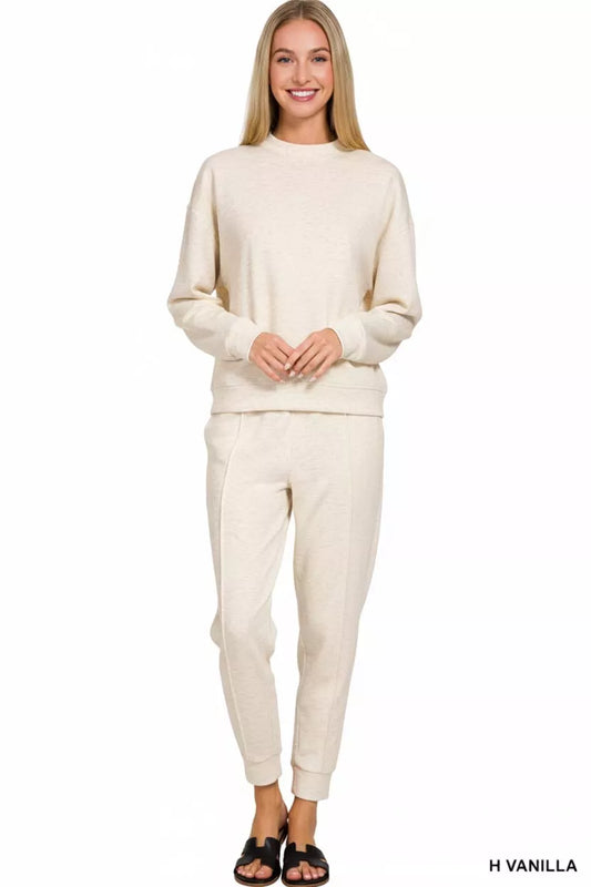 Scuba Mock Neck Sweatshirt and Joggers Set in H VANILLA