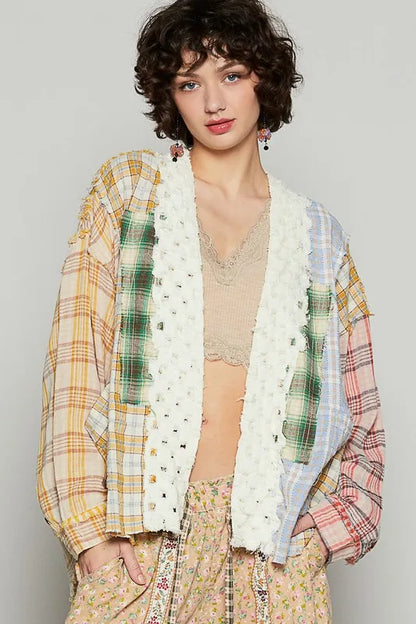 Raw Edge Plaid Open Front Cardigan — Livostyle