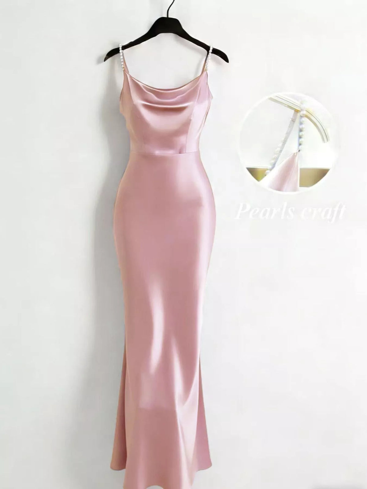 Lined Pearl Strap Cowl Neck Satin Maxi Dress
