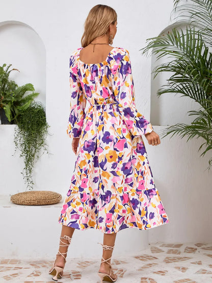 Printed Long Sleeve Midi Dress with Tie Detail – photo 24