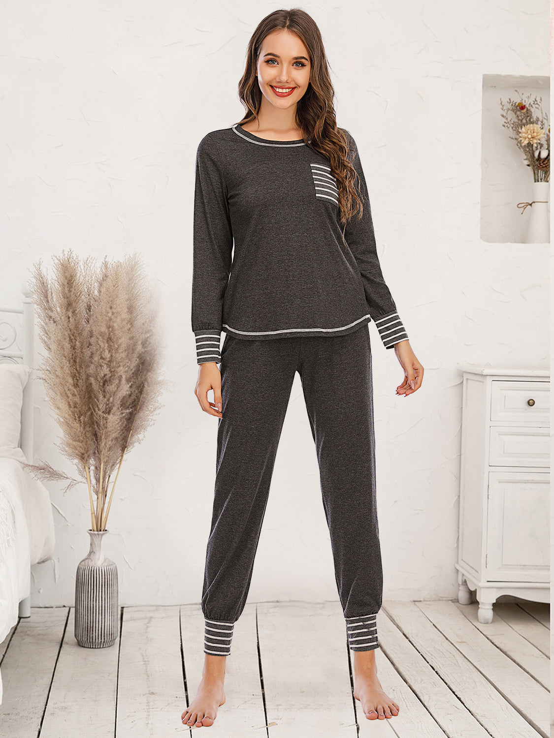 Round Neck Top and Pants Lounge Set — Livostyle