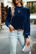 Tie Up Mock Neck Velvet Fabric Long Sleeve Blouse — Livostyle