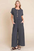 Rib Knit Jumpsuit with Button Detail — Livostyle