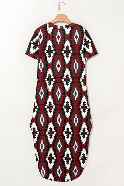 Aztec Print V-Neck Midi Dress with Split Hem – photo 17