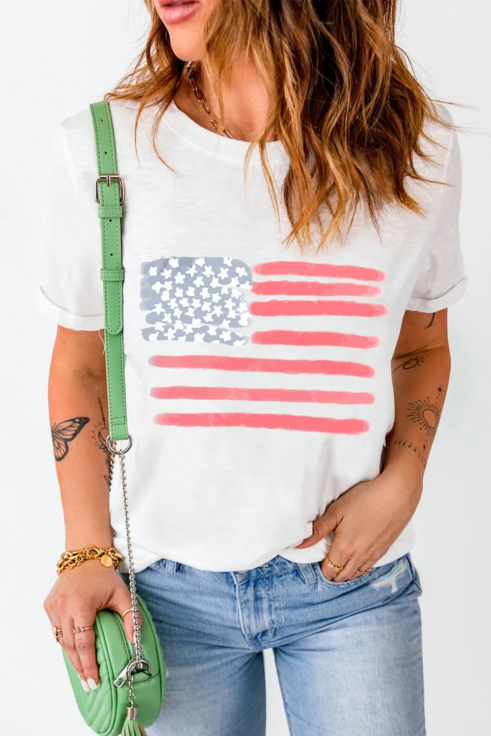 US Flag Round Neck Short Sleeve T-Shirt – photo 3