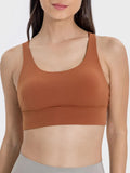 Crisscross Back Scoop Neck Active Tank with Chest Pads in Caramel