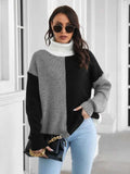 Contrast Turtleneck Long Sleeve Sweater — Livostyle