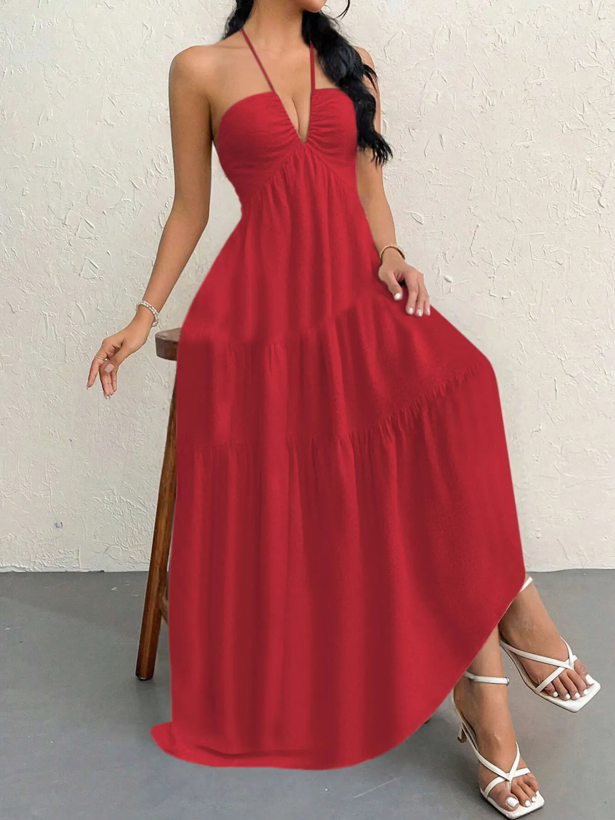 Halter Neck Tiered Maxi Dress with Bow – photo 11