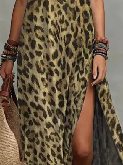 Leopard Print Sleeveless Maxi Dress with Side Slit – photo 4