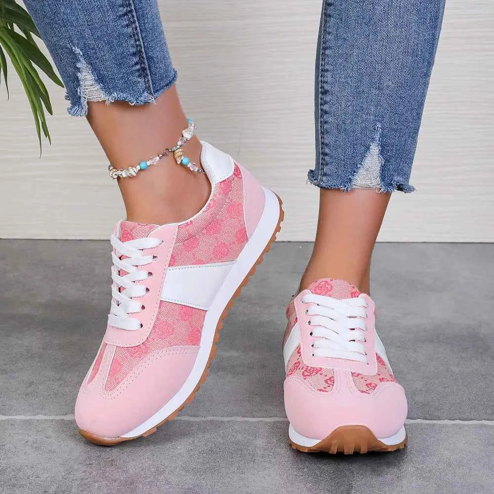 Stylish Contrast Round Toe, Flat PU Leather Sneakers