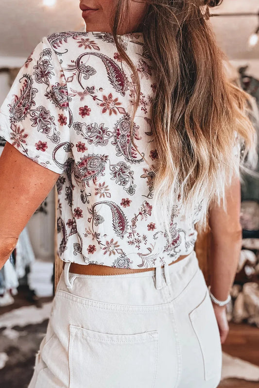 Paisley Mock Neck T Shirt detail — Livostyle