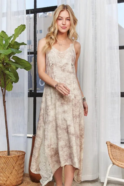 Chic Midi Dress with Lace Detail and Spaghetti Straps — Livostyle