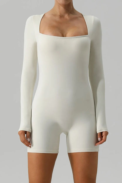 Square Neck Long Sleeve Active Romper — Livostyle
