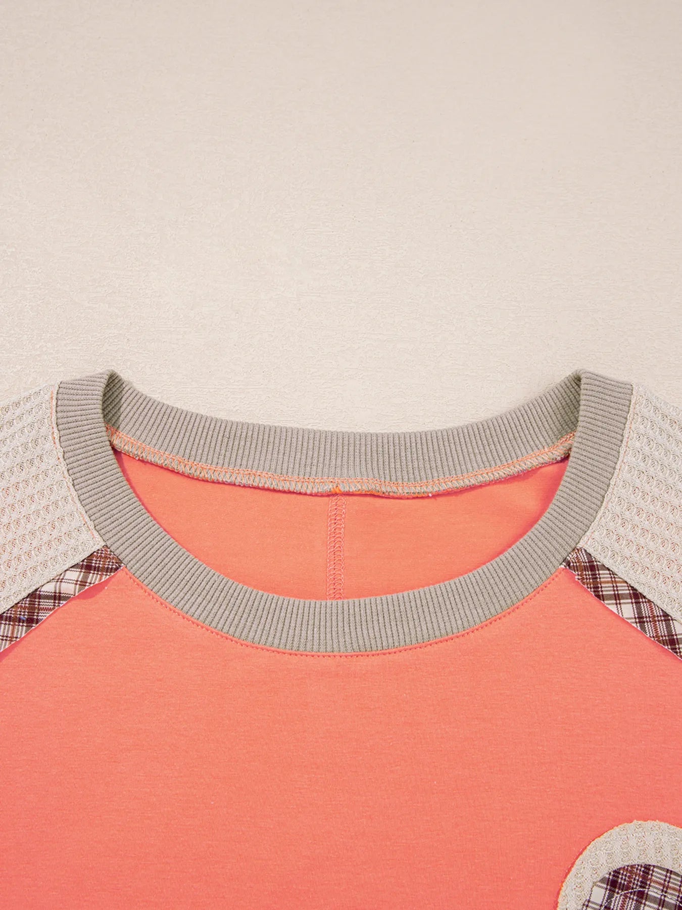 Plaid Waffle Flower Patchwork Contrast Top styling — Livostyle