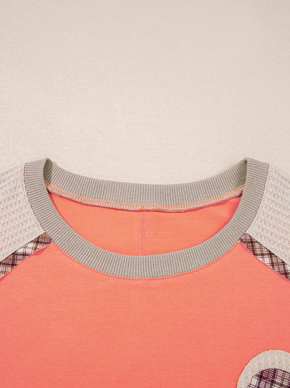 Plaid Waffle Flower Patchwork Contrast Top styling — Livostyle