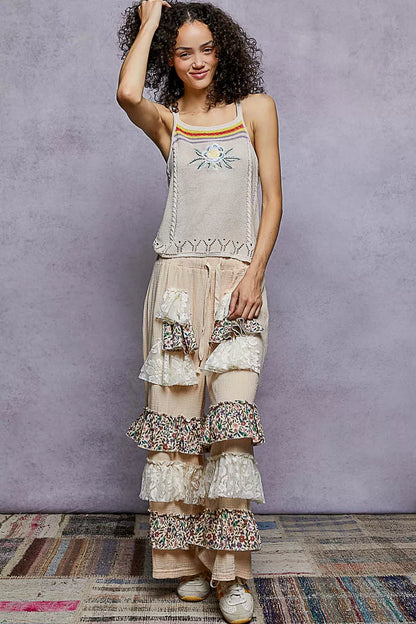 Embroidered Floral Square Neck Knit Cami closeup — Livostyle