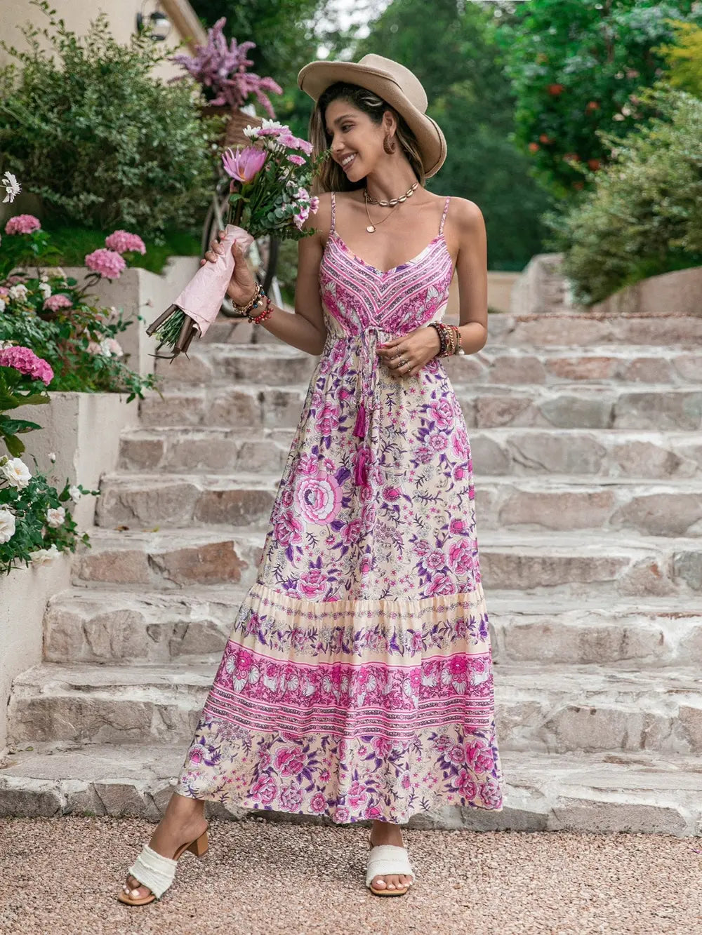 Printed Tassel V-Neck Maxi Dress – photo 2