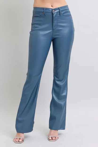 High Waist Tummy Control Faux Leather Bootcut Pants — Livostyle