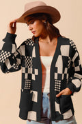 Checkered Open Front Cardigan with Pockets — Livostyle
