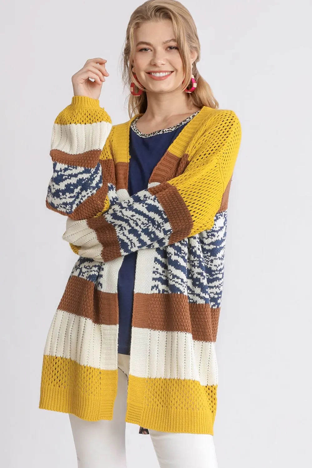 Color-block open-front longline cardigan — Livostyle