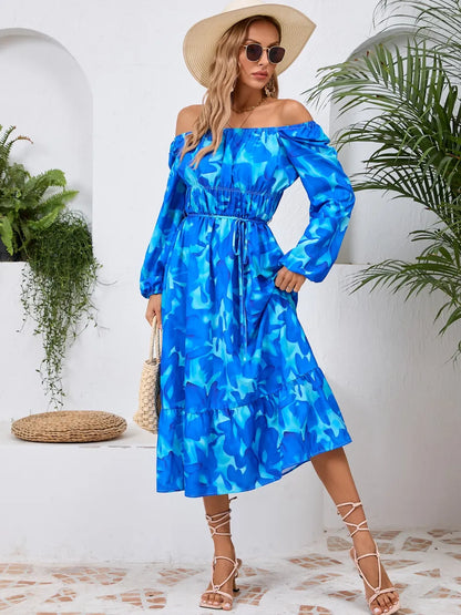 Printed Long Sleeve Midi Dress with Tie Detail – photo 11