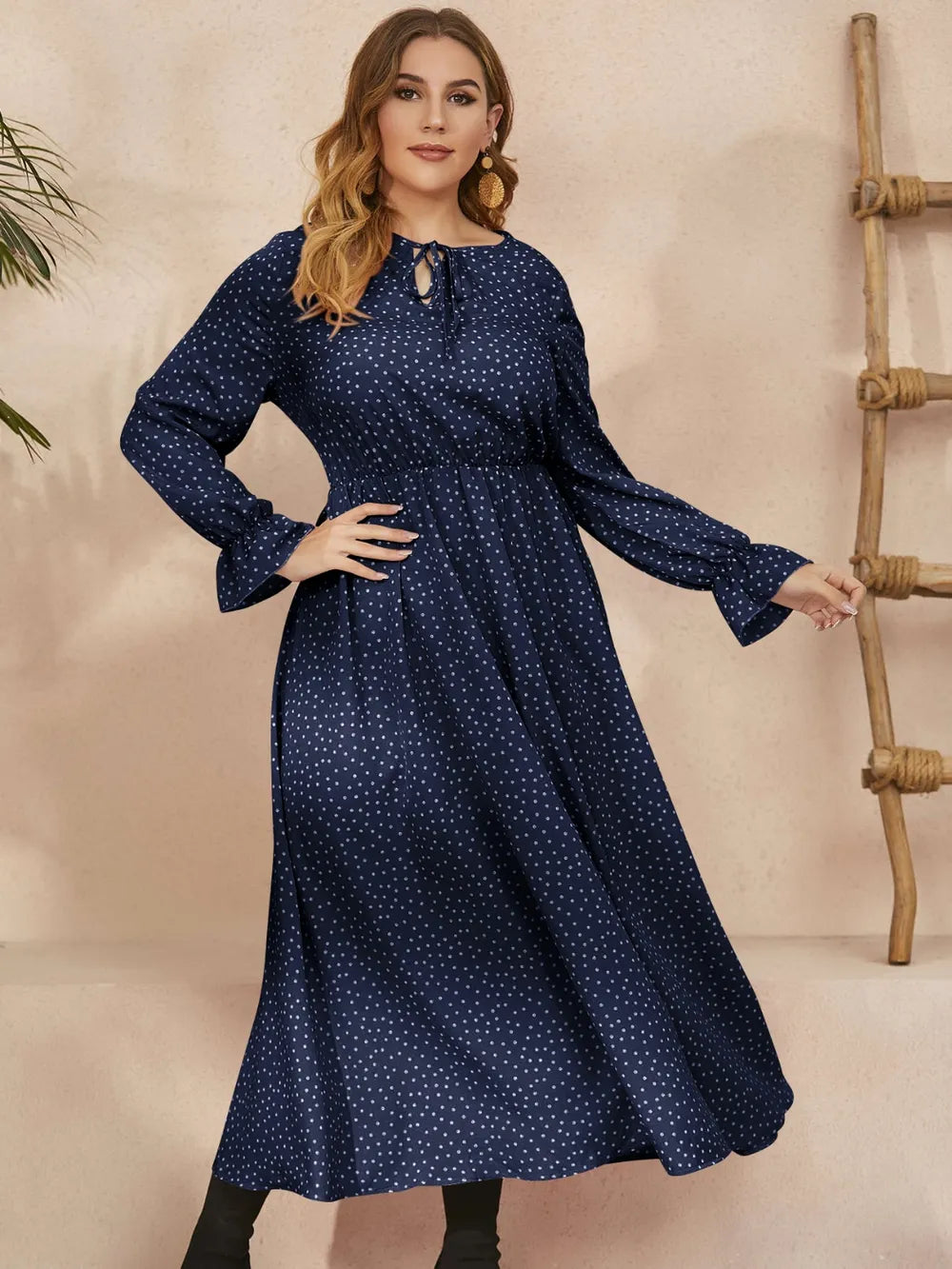Ruffled Polka Dot Long Sleeve Midi Dress – Plus Size – photo 4