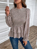 Printed Round Neck Smocked Flounce Sleeve T-Shirt — Livostyle