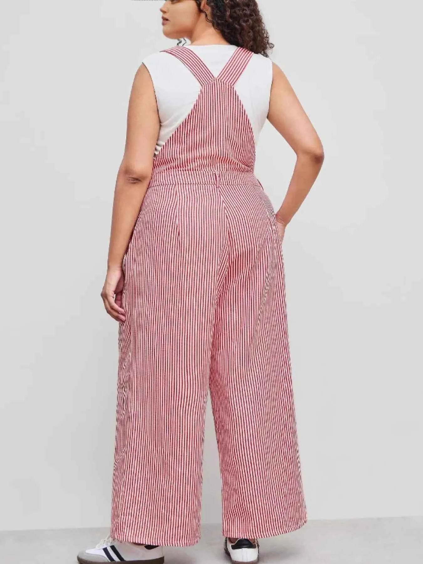 Striped Wide Leg Casual Overalls