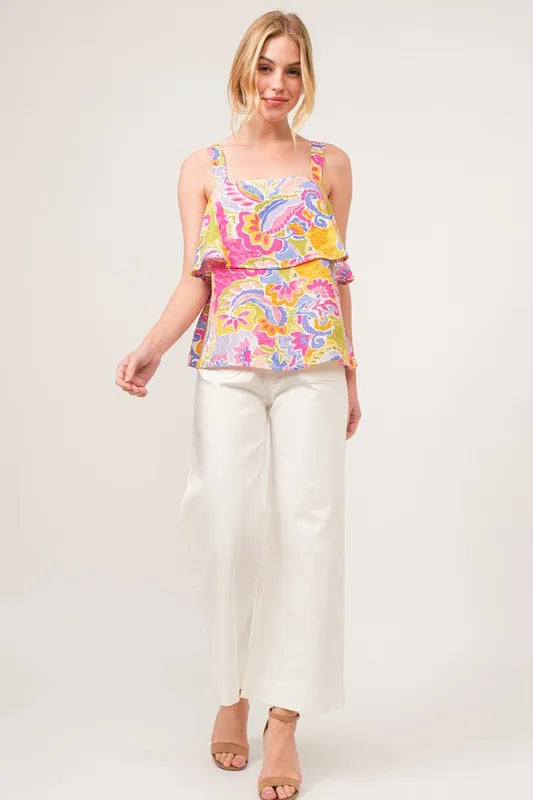 And The Why Square Neck Tiered Paisley Printed Top — Livostyle